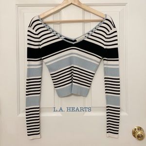 Blue & White Striped Cropped Sweater